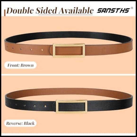 Reversible Skinny Faux Leather Belt with Gold Buckle for Women main image 7